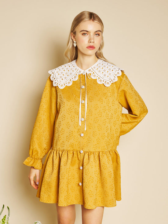 Jaune Jacquard Mini Dress Mustard Yellow / Z