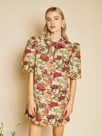 Petunia Tapestry Mini Dress Red, Green & Tan / Z