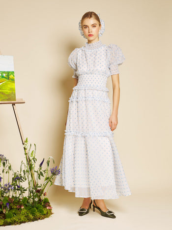 Stipple Spot Maxi Dress Blue Spot & White / Z