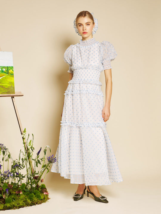 Stipple Spot Maxi Dress Blue Spot & White / Z