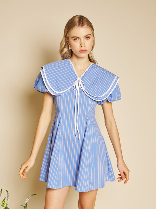 Tulip Stripe Mini Dress Washed Indigo Blue / Z