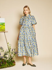 Iris Jacquard Midi Dress Leaf Green, Blue Floral / Z