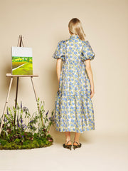 Iris Jacquard Midi Dress Leaf Green, Blue Floral / Z