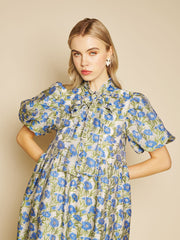 Iris Jacquard Midi Dress Leaf Green, Blue Floral / Z