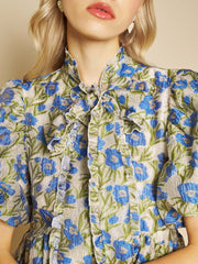 Iris Jacquard Midi Dress Leaf Green, Blue Floral / Z
