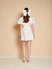 Klara Jacquard Bow Mini Dress Pearled White / Z