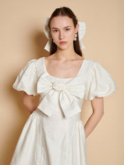 Klara Jacquard Bow Mini Dress Pearled White / Z