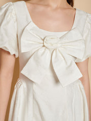 Klara Jacquard Bow Mini Dress Pearled White / Z