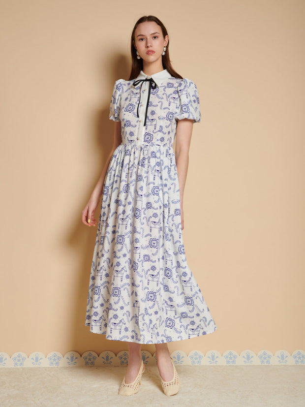 Dala Print Midi Dress Colbalt & White / Z