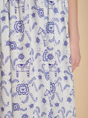 Dala Print Midi Dress Colbalt & White / Z