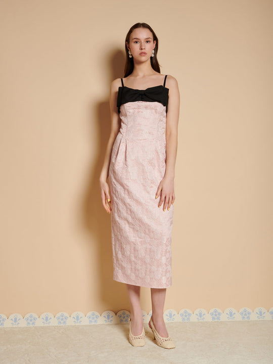 Anders Jacquard Bow Midi Dress Dusty Pink / Z