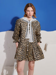 Cleo Collar Tie Mini Dress Leopard Brown / Z