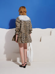 Cleo Collar Tie Mini Dress Leopard Brown / Z