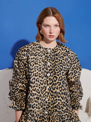Cleo Collar Tie Mini Dress Leopard Brown / Z