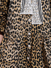 Cleo Collar Tie Mini Dress Leopard Brown / Z