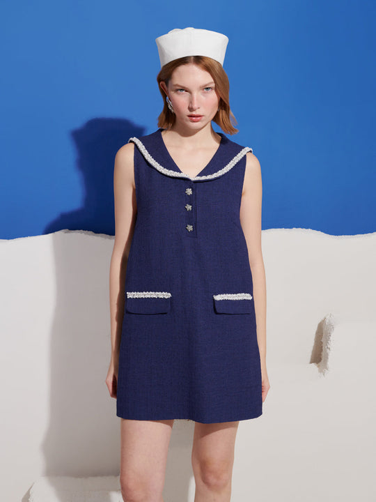Breeze Tweed Sailor Dress Navy Blue / Z
