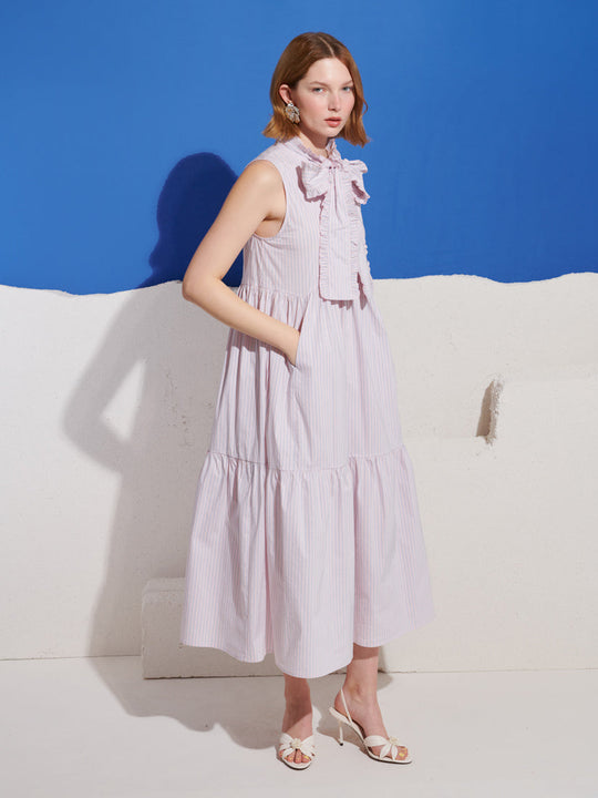 Wave Stripe Bow Maxi Dress Baby Pink / Z