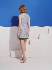 Floral Jacquard Mini Dress with Hem Trim Cornflower Blue / Z