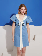 Kasos Denim Bow Dress Washed Blue / Z