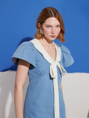 Kasos Denim Bow Dress Washed Blue / Z