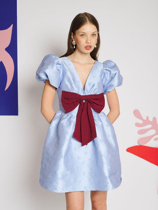 Adele Bow Mini Dress Cornflower Blue / Z