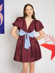 Bordeaux Bow Mini Dress Marroon Red / Z