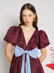 Bordeaux Bow Mini Dress Marroon Red / Z