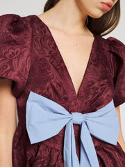 Bordeaux Bow Mini Dress Marroon Red / Z