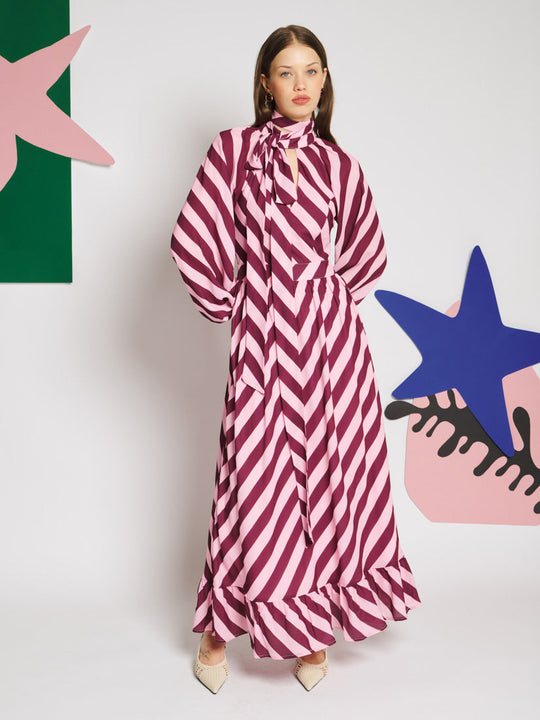 Menton Stripe Maxi Dress Burgundy, Pink / Z