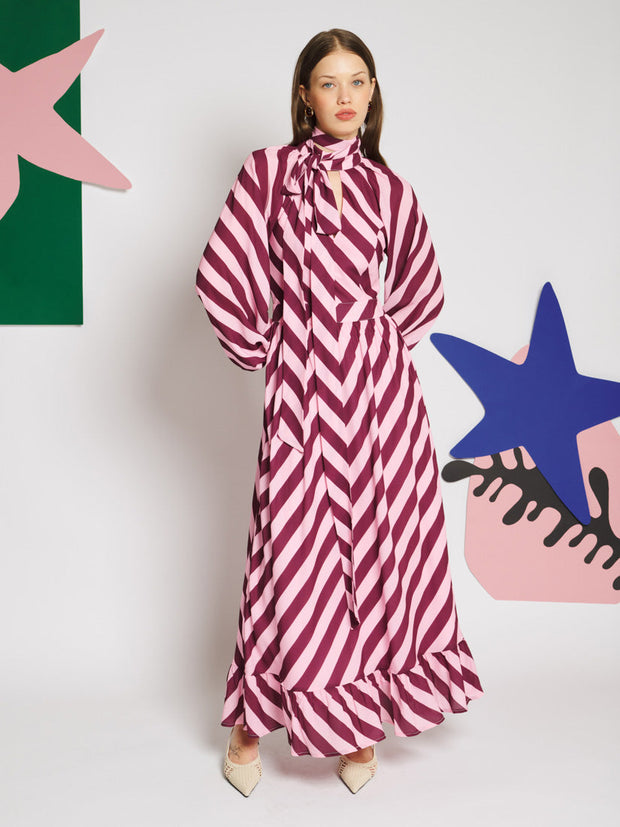 Menton Stripe Maxi Dress Burgundy, Pink / Z