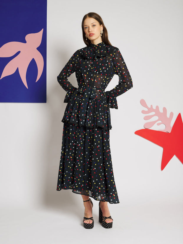 Elodie Spot Chiffon マキシワンピース