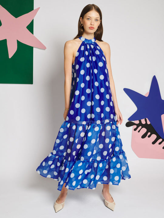 Marine Spot Organza Maxi Dress Royal Blue / Z