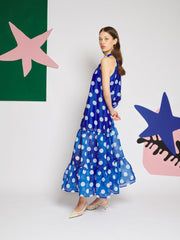 Marine Spot Organza Maxi Dress Royal Blue / Z