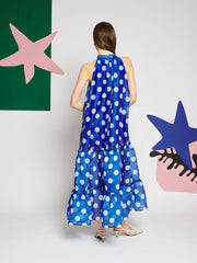 Marine Spot Organza Maxi Dress Royal Blue / Z