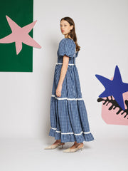 Celeste Check Maxi Dress Grey Blue / Z