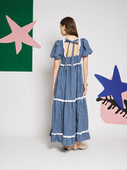 Celeste Check Maxi Dress Grey Blue / Z