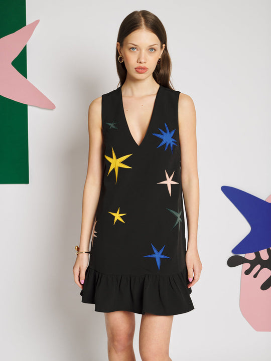 Rayon Applique Mini Dress Black / Z