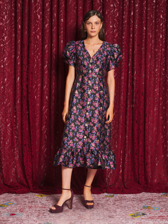 Fortunes Jacquard Midi Dress Fushia, Black / Z