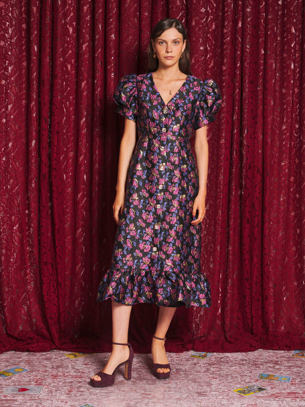 Fortunes Jacquard Midi Dress Fushia, Black / Z