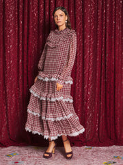 Fates Check Maxi Dress Burgundy Red / Z