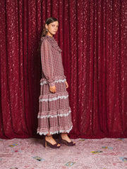 Fates Check Maxi Dress Burgundy Red / Z