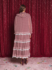 Fates Check Maxi Dress Burgundy Red / Z