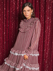 Fates Check Maxi Dress Burgundy Red / Z