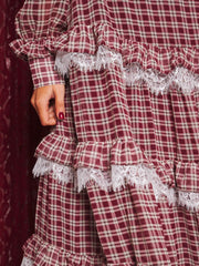 Fates Check Maxi Dress Burgundy Red / Z
