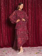 Mystic Muse Ruffle Dress Burgundy Red / Z