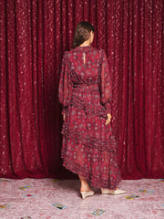 Mystic Muse Ruffle Dress Burgundy Red / Z