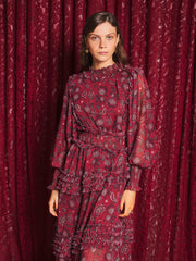 Mystic Muse Ruffle Dress Burgundy Red / Z