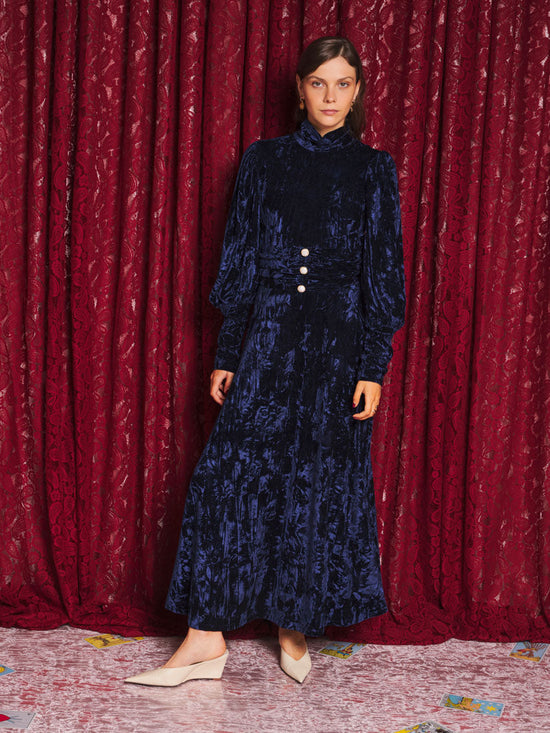 Spellbound Velvet Maxi Dress Dark Navy Blue / Z
