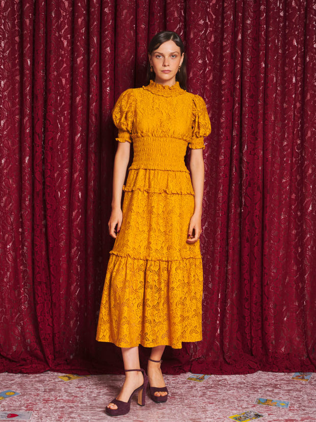 Aura Lace Midi Dress Mustard Yellow / Z