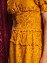 Aura Lace Midi Dress Mustard Yellow / Z